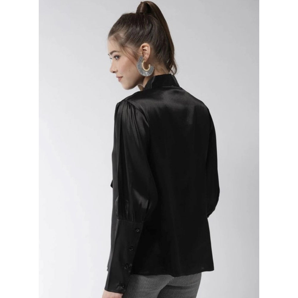 Women's Solid Long Sleeves Top — Black