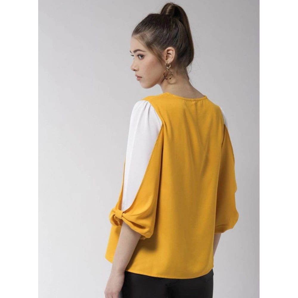 Women's Colour Block Slit Sleeve Top — Yellow-White
