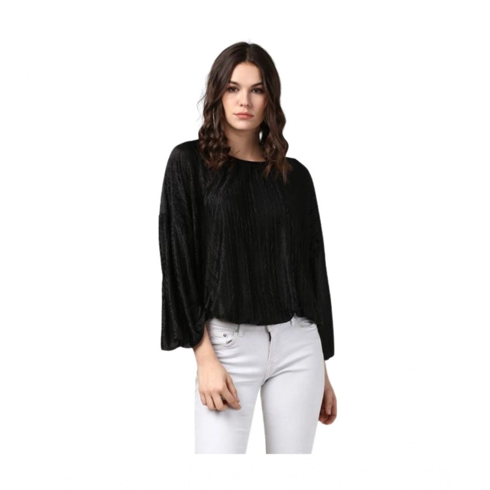 Women's Pleated Balloon Sleeve Top — Black