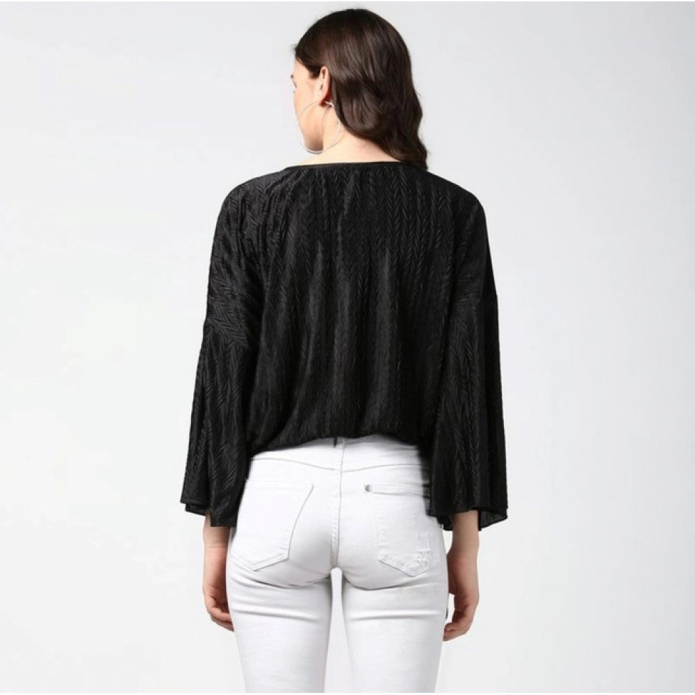Women's Pleated Balloon Sleeve Top — Black