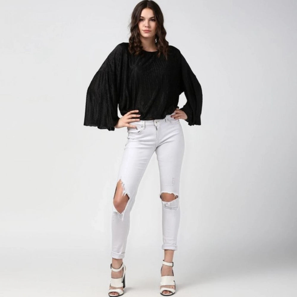 Women's Pleated Balloon Sleeve Top — Black