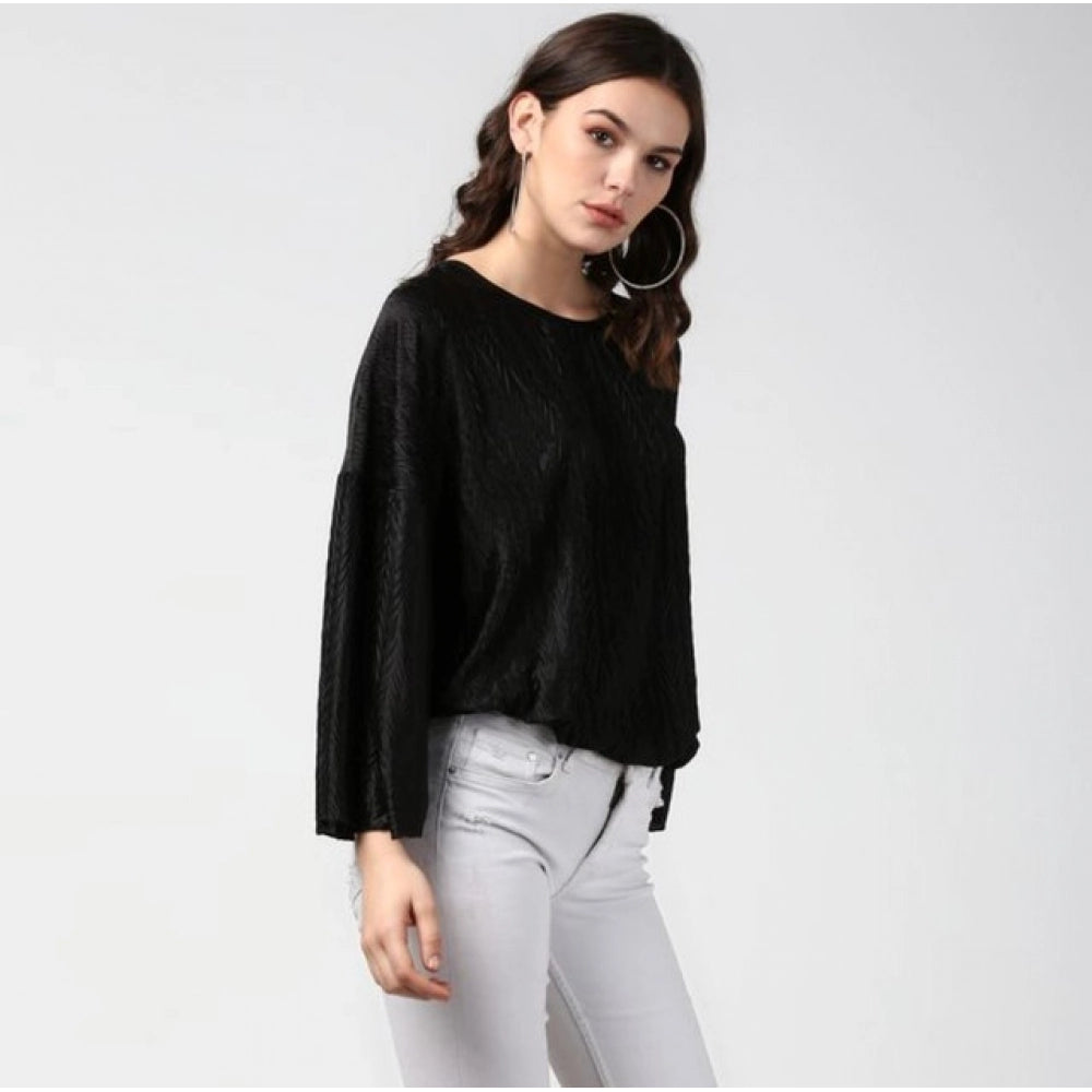 Women's Pleated Balloon Sleeve Top — Black