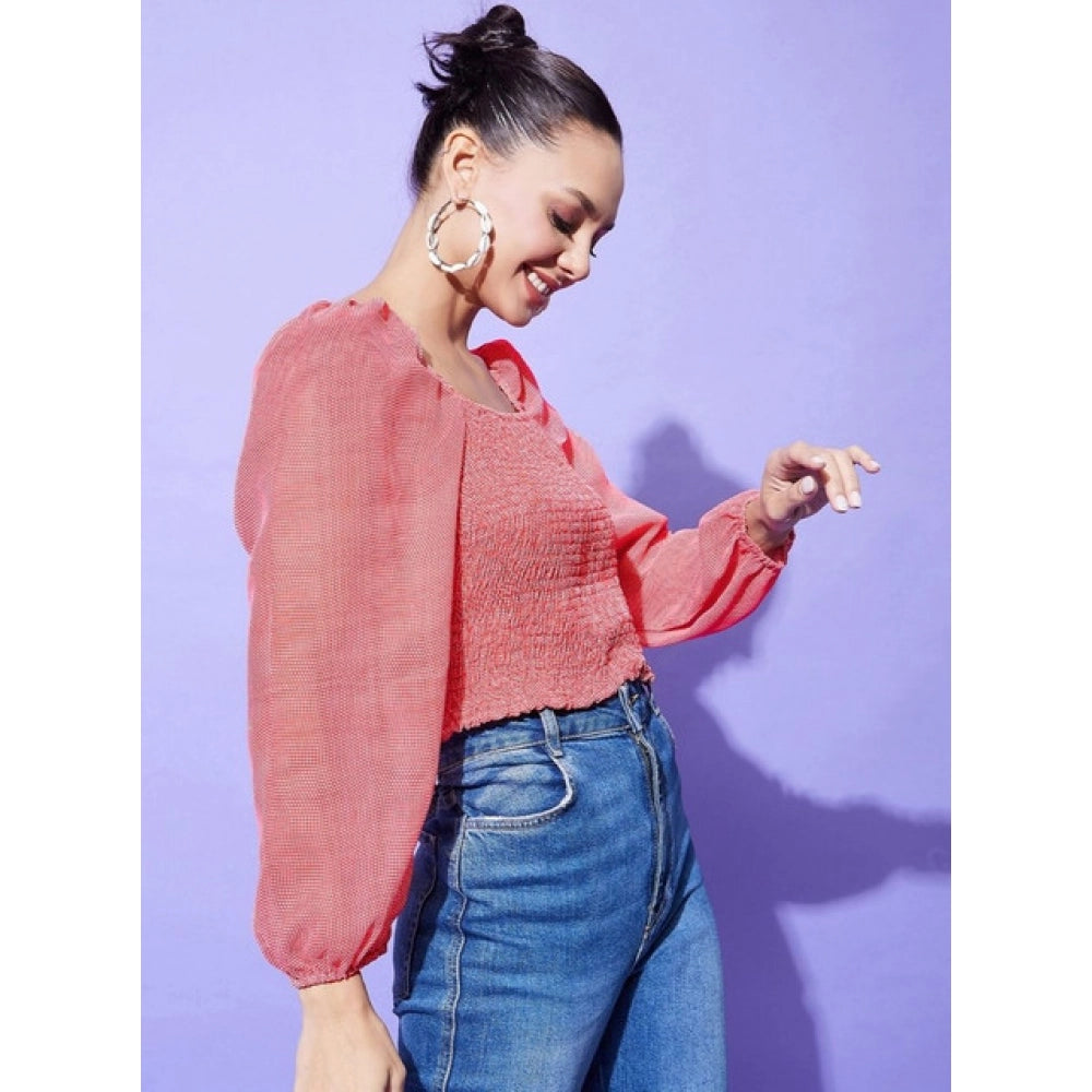 Women's Floral Long Sleeves Top — Red