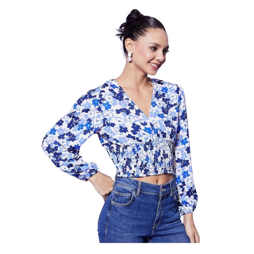 Women's Floral Long Sleeves Top — Blue