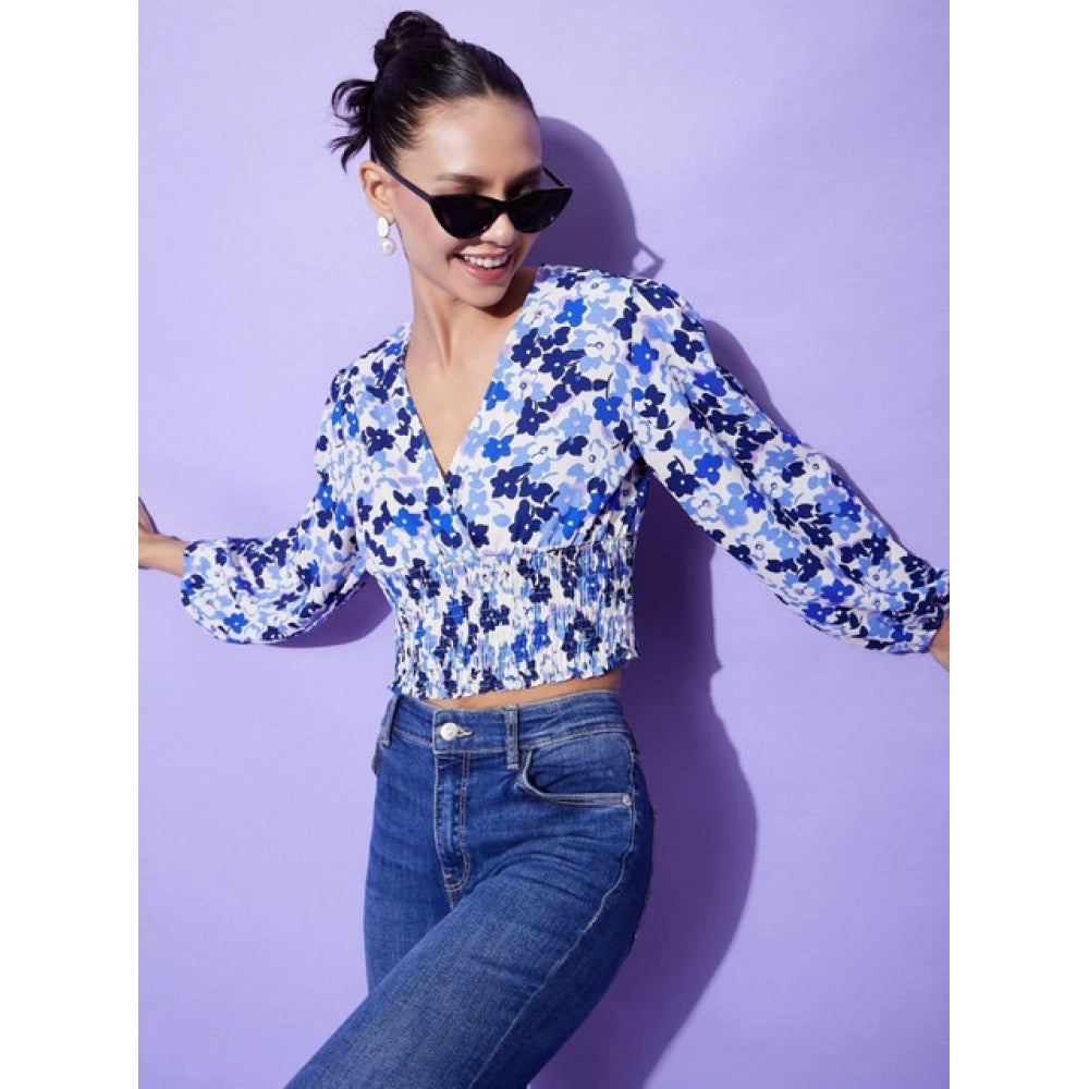 Women's Floral Long Sleeves Top — Blue