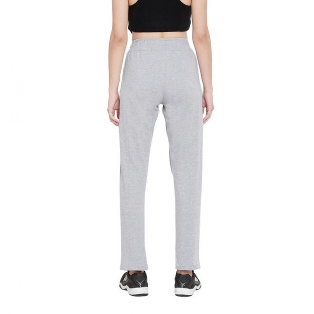 Women's Cotton Solid Elasticated Track Pants — Light Grey
