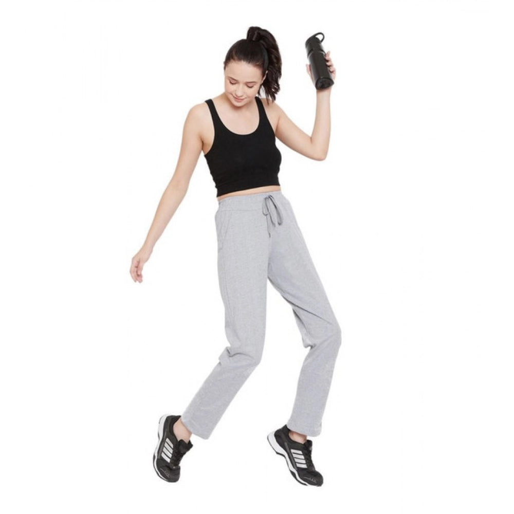 Women's Cotton Solid Elasticated Track Pants — Light Grey