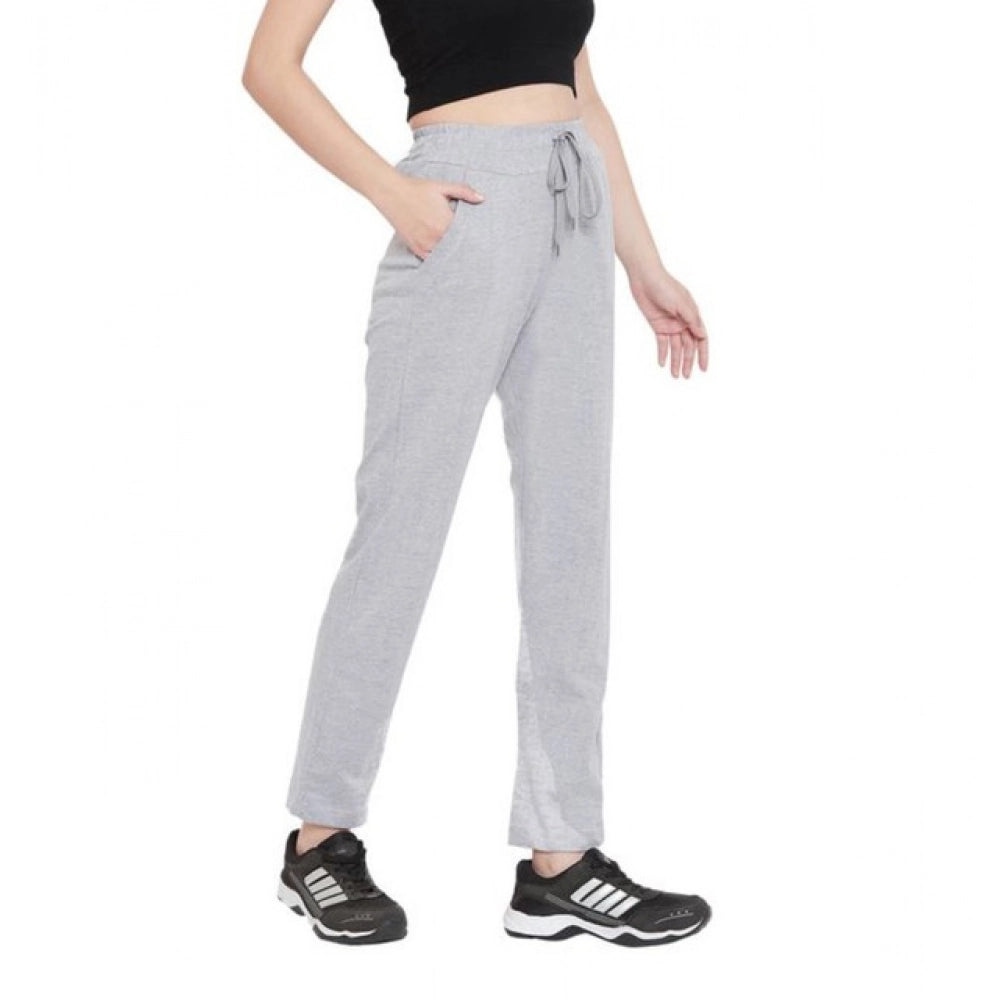Women's Cotton Solid Elasticated Track Pants — Light Grey