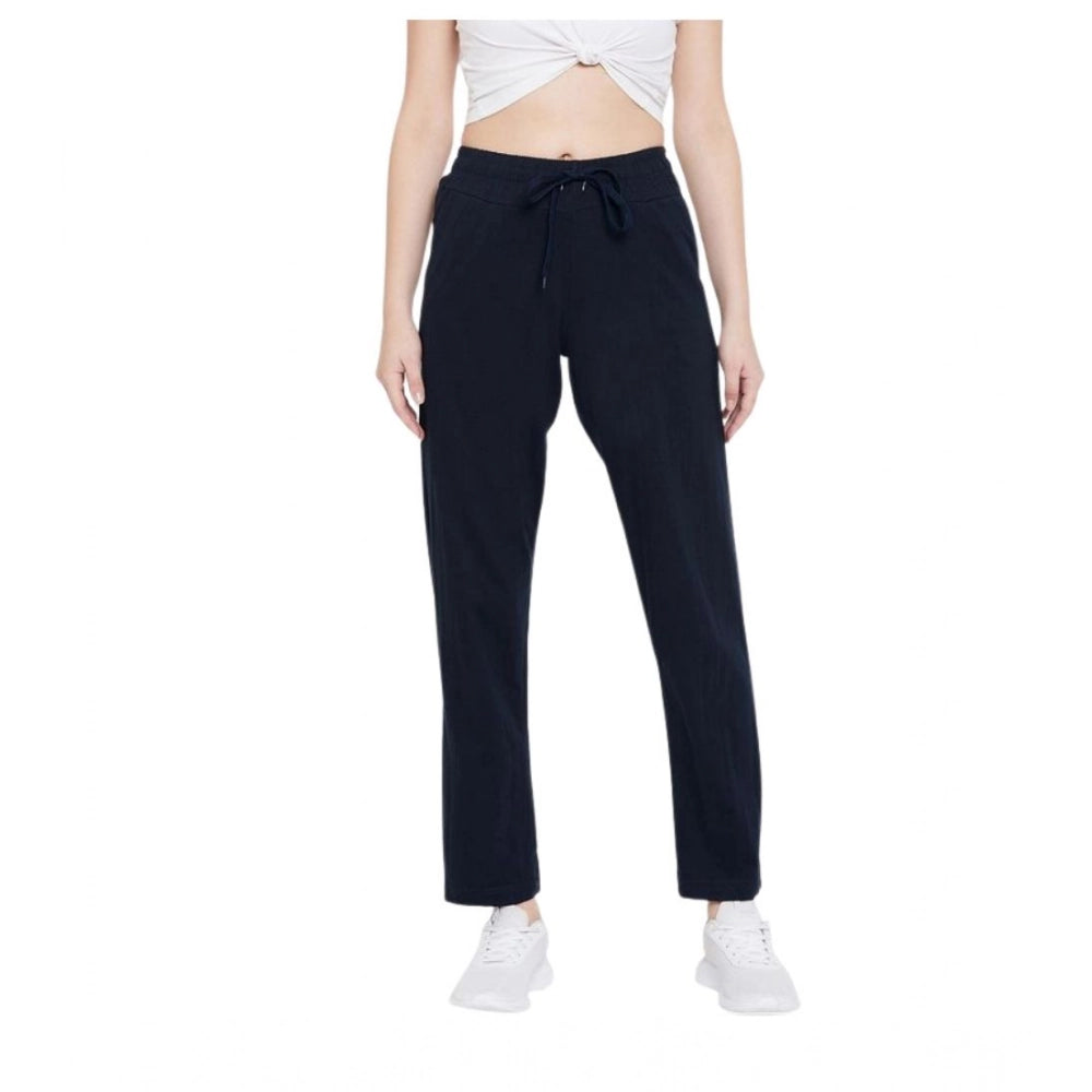 Women's Cotton Solid Elasticated Track Pants — Navy