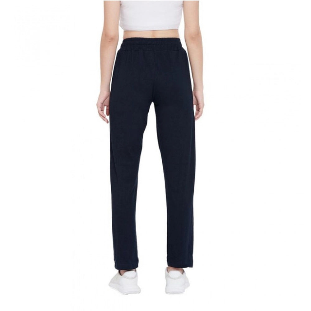 Women's Cotton Solid Elasticated Track Pants — Navy