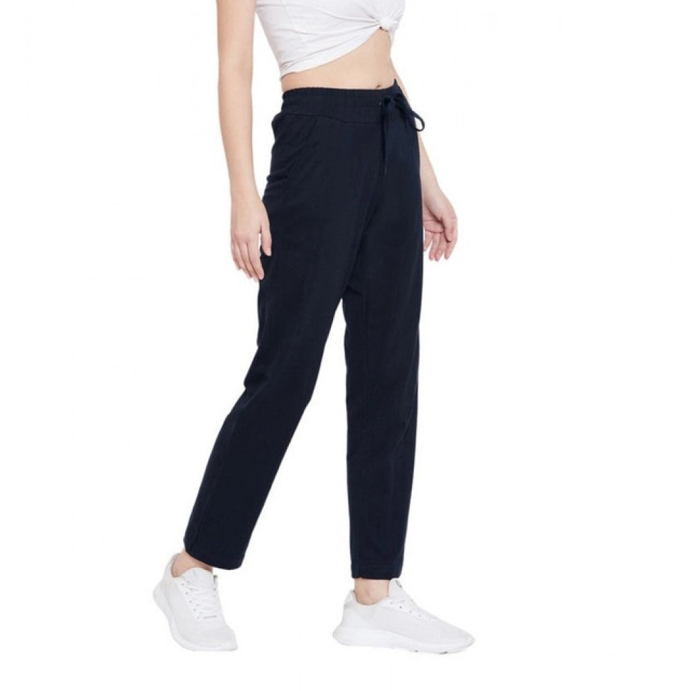 Women's Cotton Solid Elasticated Track Pants — Navy