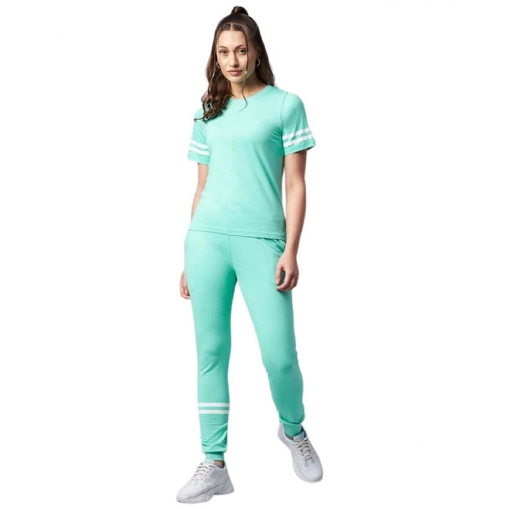 Women's Cotton Striped Short Sleeve Tracksuit — Green