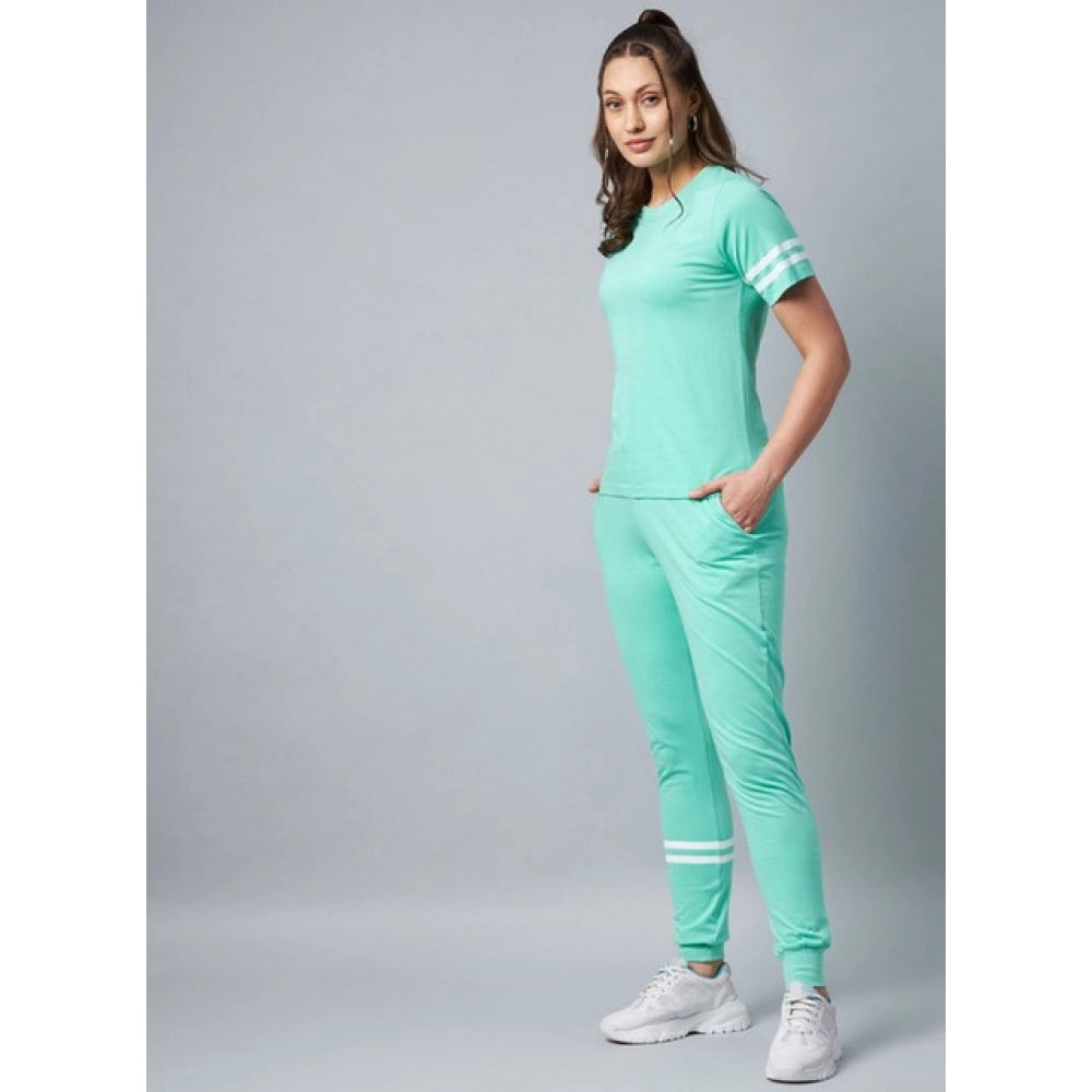 Women's Cotton Striped Short Sleeve Tracksuit — Green