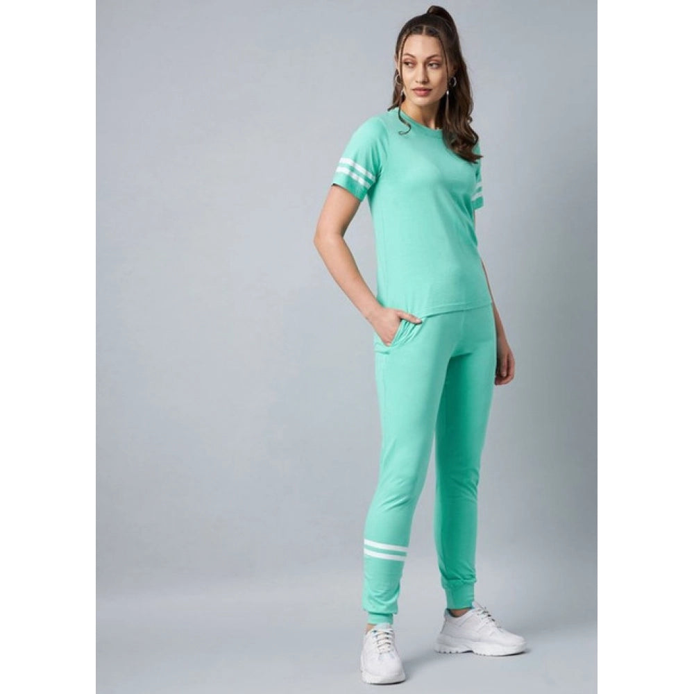 Women's Cotton Striped Short Sleeve Tracksuit — Green