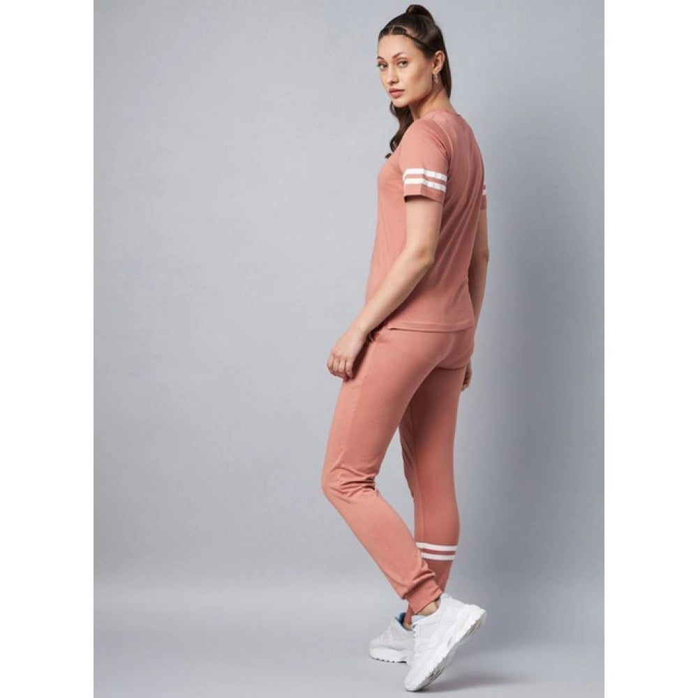 Women's Cotton Striped Short Sleeve Tracksuit — Pink