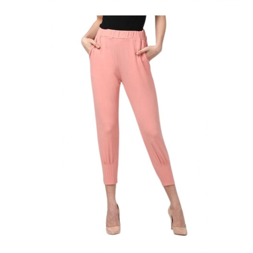 Women's Solid Elasticated Trousers — Pink