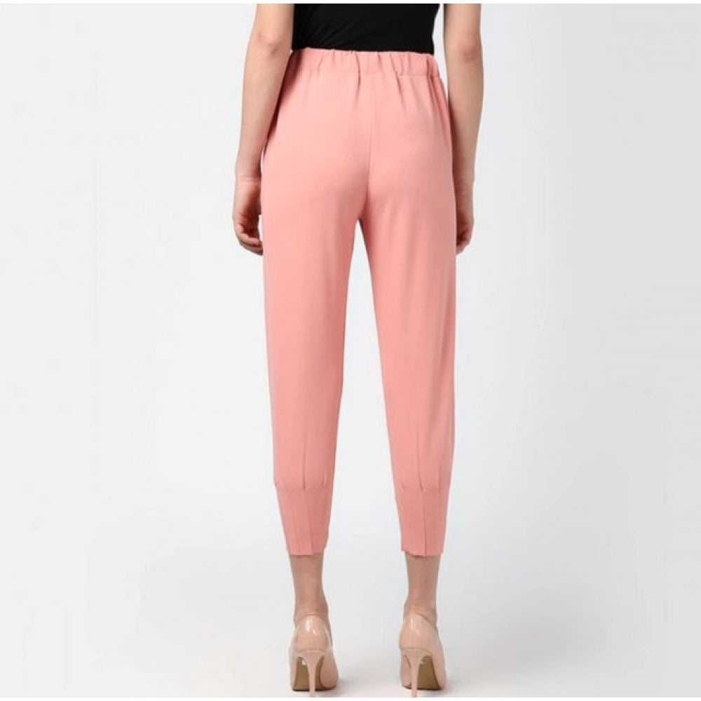 Women's Solid Elasticated Trousers — Pink