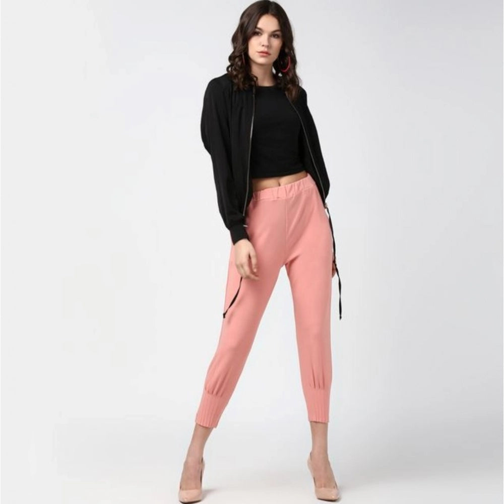 Women's Solid Elasticated Trousers — Pink