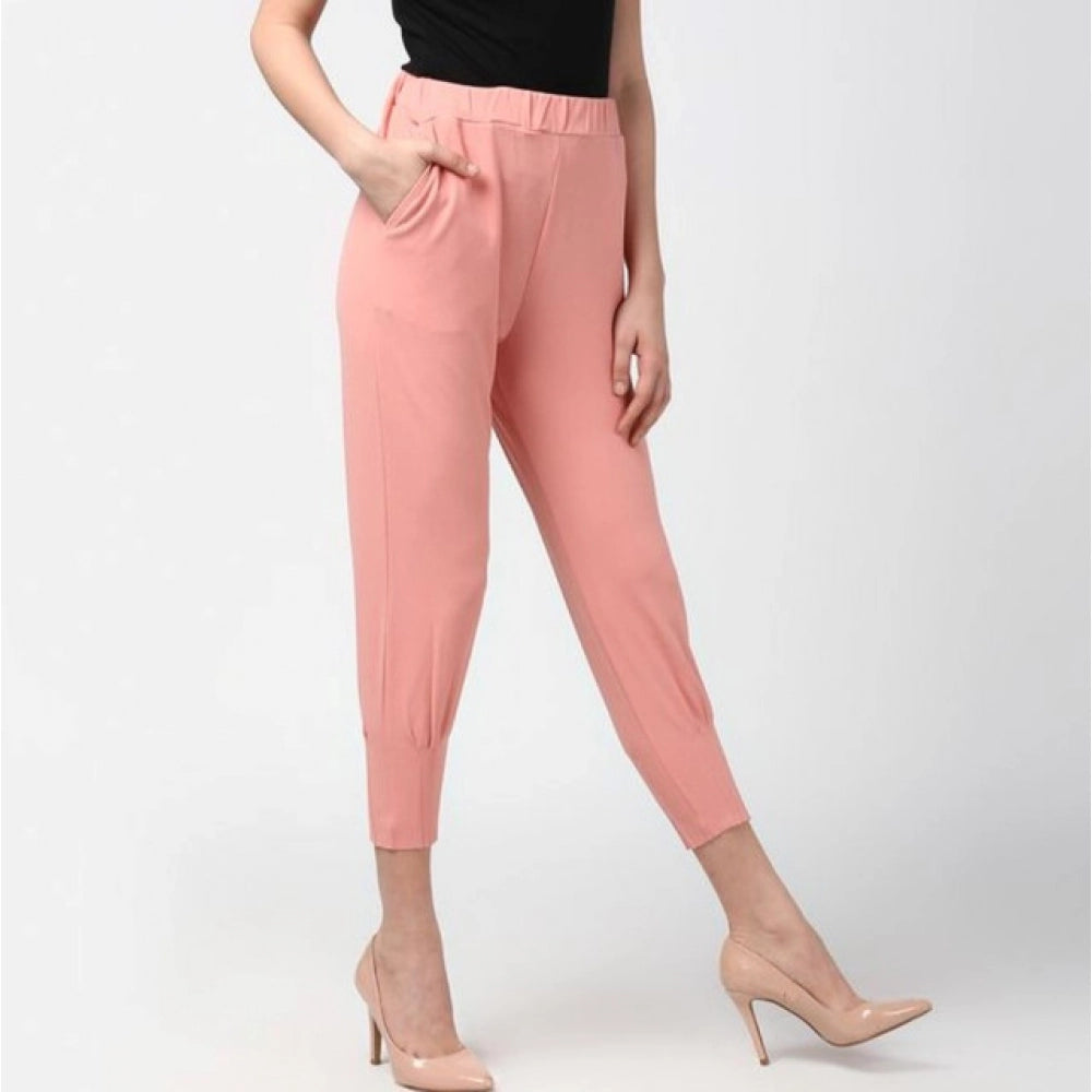 Women's Solid Elasticated Trousers — Pink