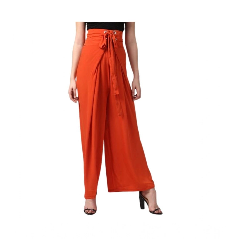 Women's Solid Smocked Trousers — Orange