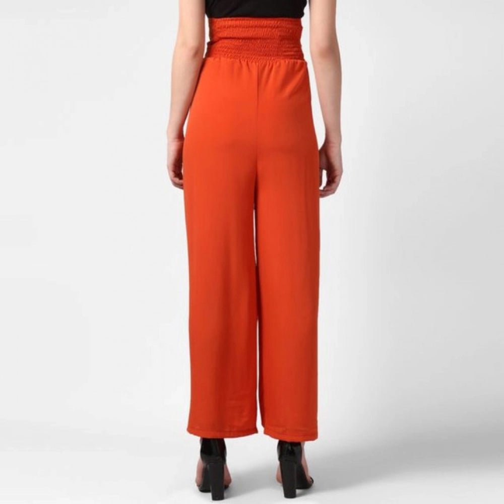 Women's Solid Smocked Trousers — Orange