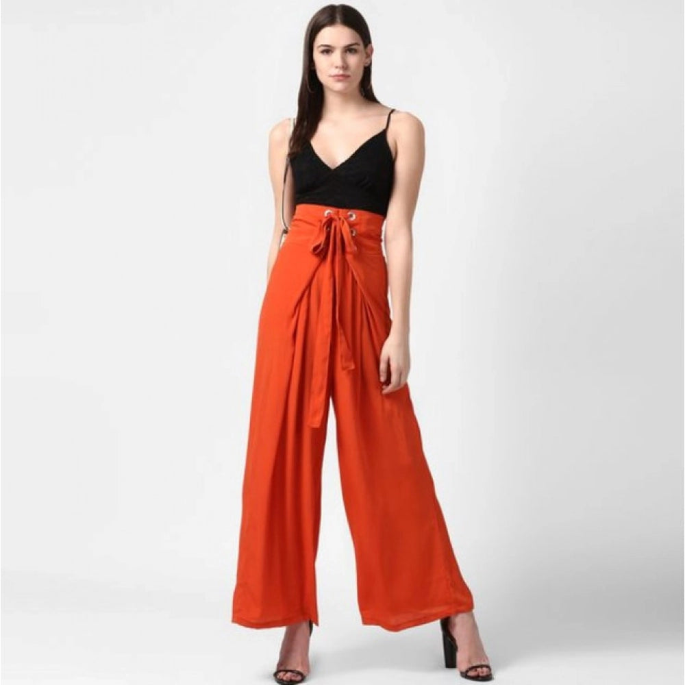Women's Solid Smocked Trousers — Orange