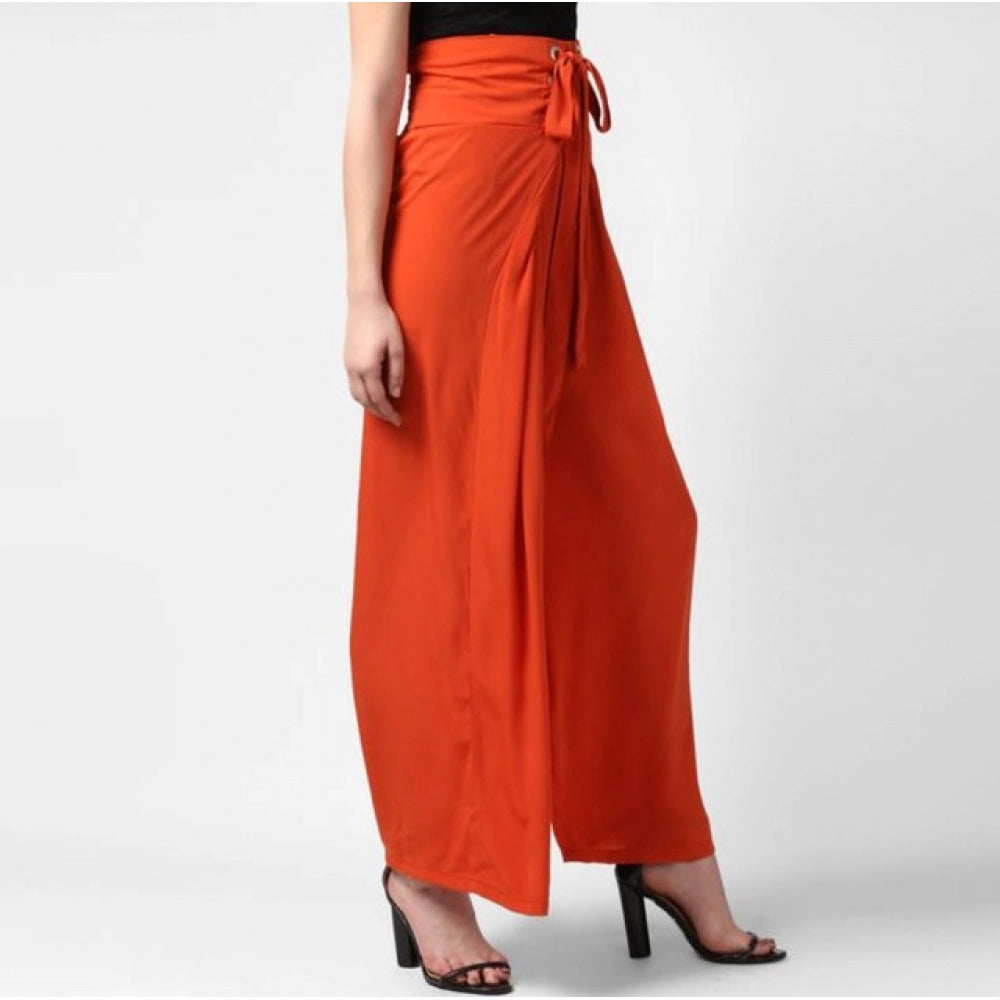 Women's Solid Smocked Trousers — Orange
