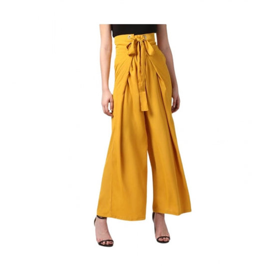 Women's Solid Smocked Trousers — Yellow