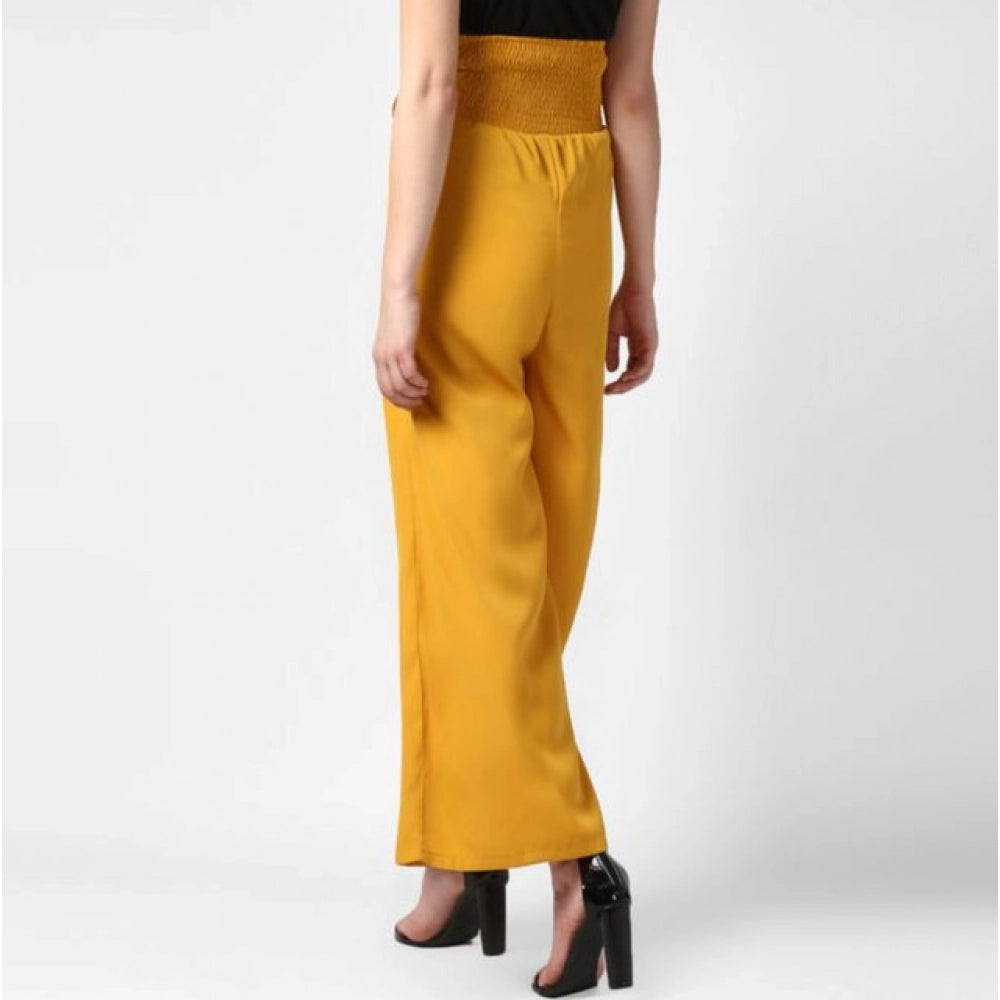 Women's Solid Smocked Trousers — Yellow