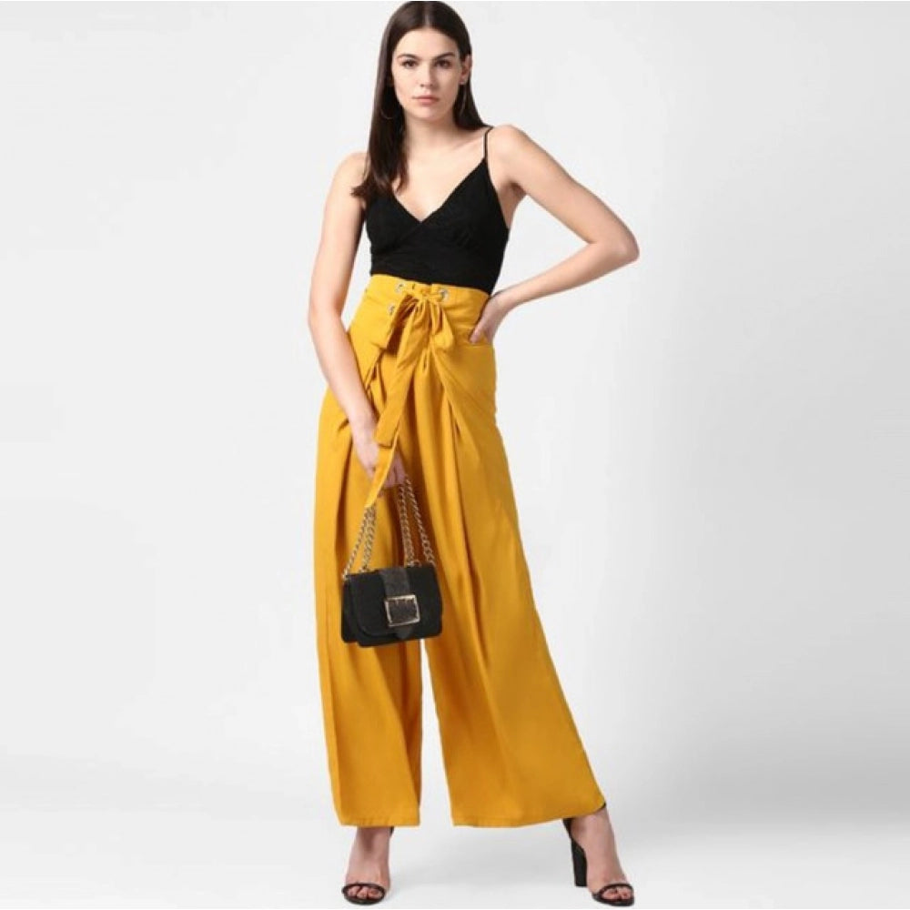 Women's Solid Smocked Trousers — Yellow