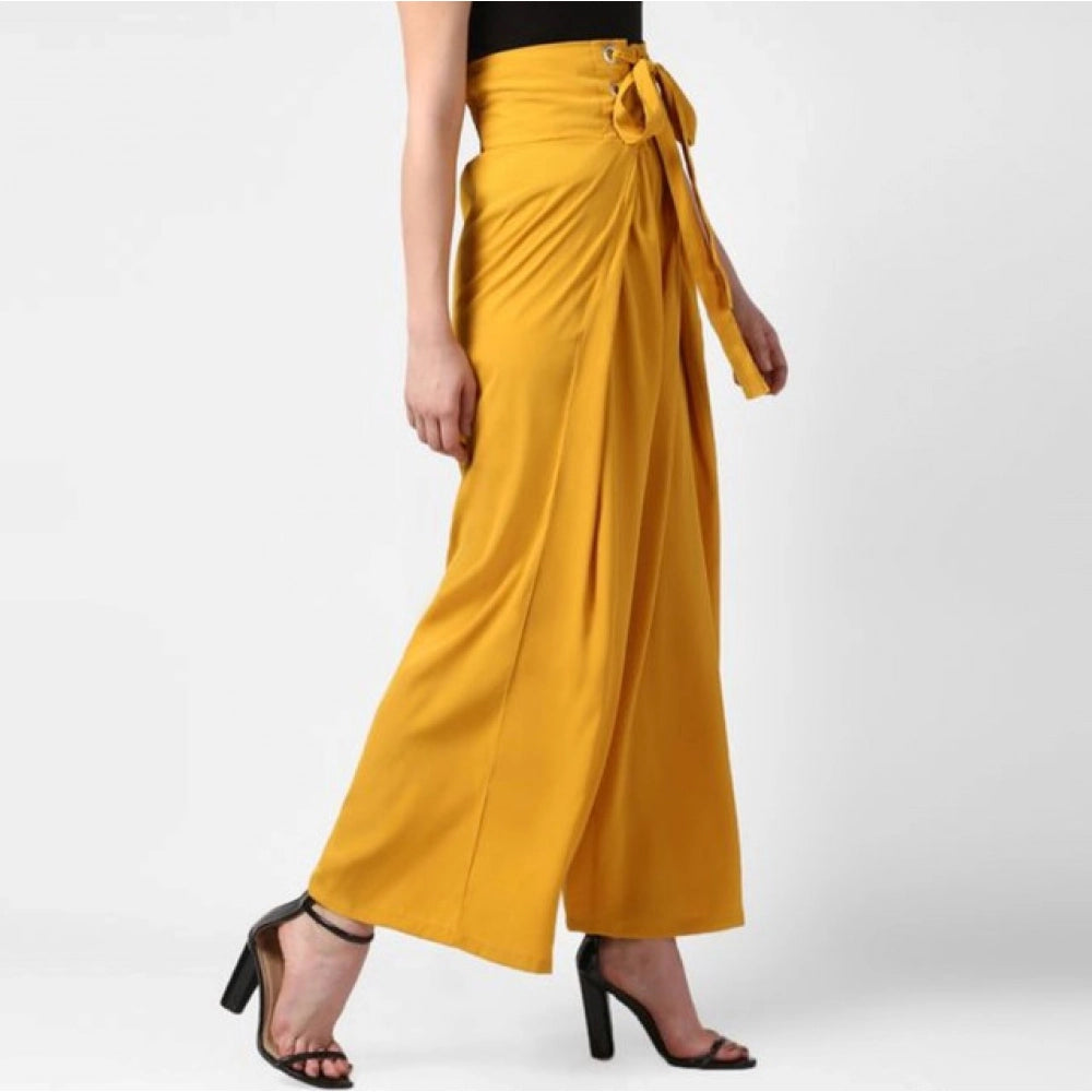 Women's Solid Smocked Trousers — Yellow