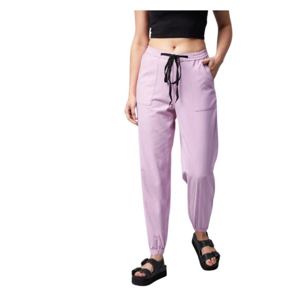 Women's Coton Twill Solid Elasticated Trousers — Lavender
