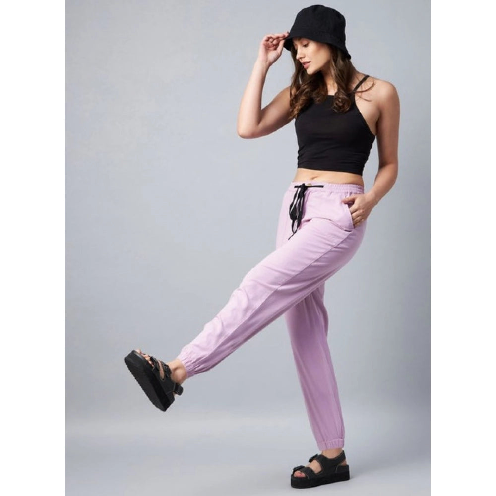 Women's Coton Twill Solid Elasticated Trousers — Lavender
