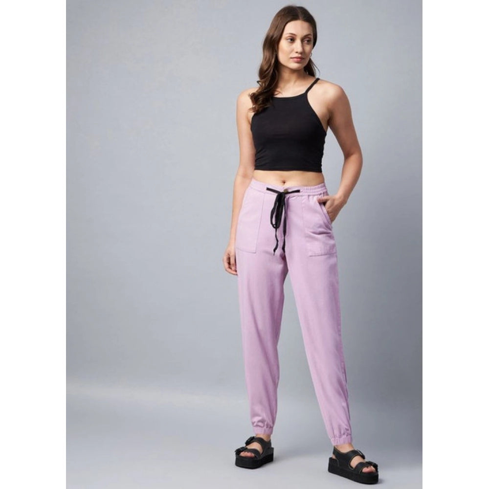 Women's Coton Twill Solid Elasticated Trousers — Lavender
