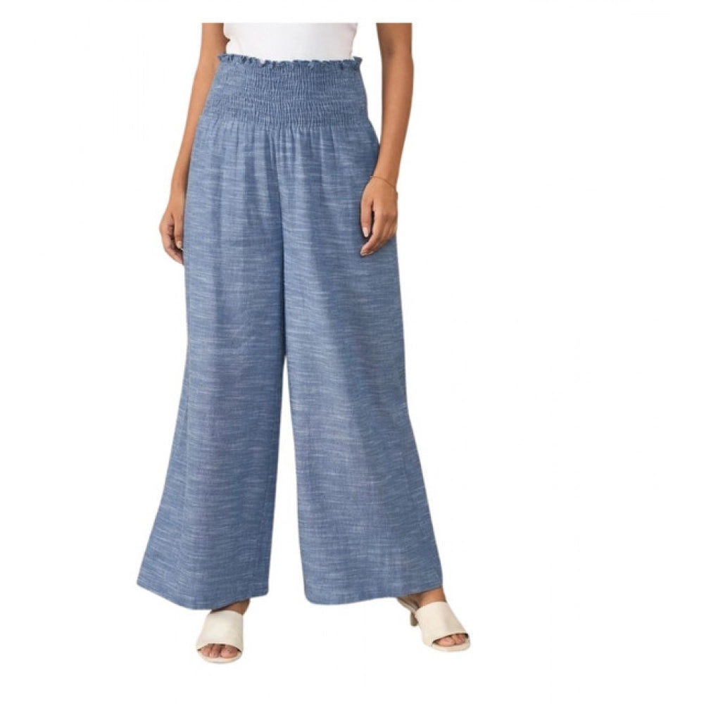 Women's Cotton Self Design Smocked Trousers — Blue