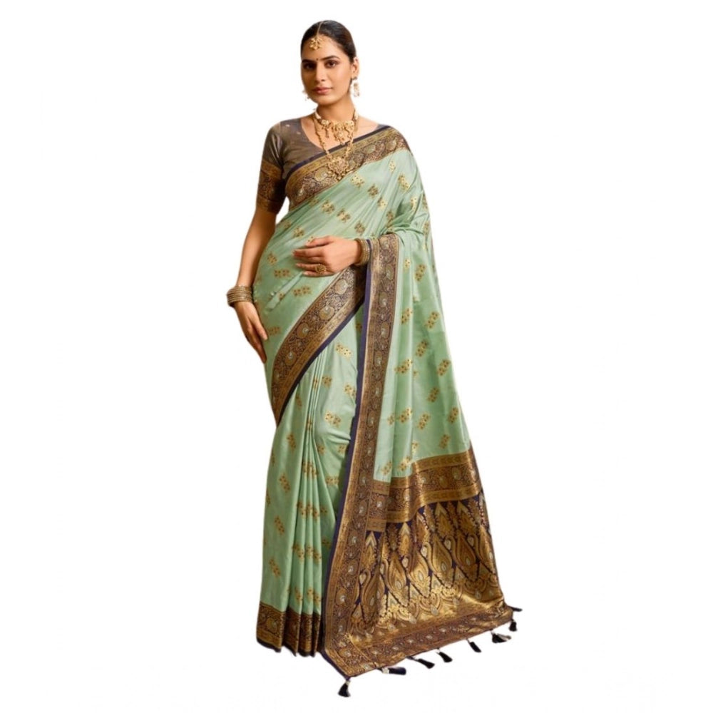 Women's Silk Blend Booti Work Ready To Wear Saree — Seagreen
