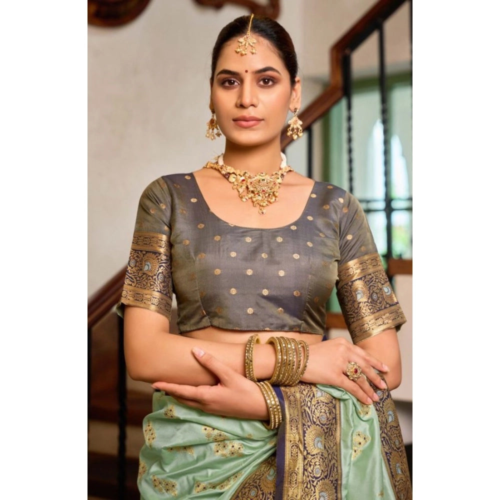 Women's Silk Blend Booti Work Ready To Wear Saree — Seagreen
