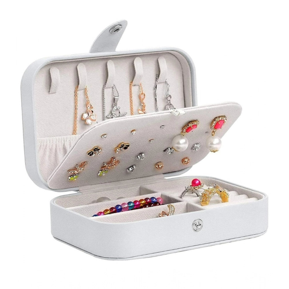 Pu Leather Solid Jewelry Storage Box — White-Cream