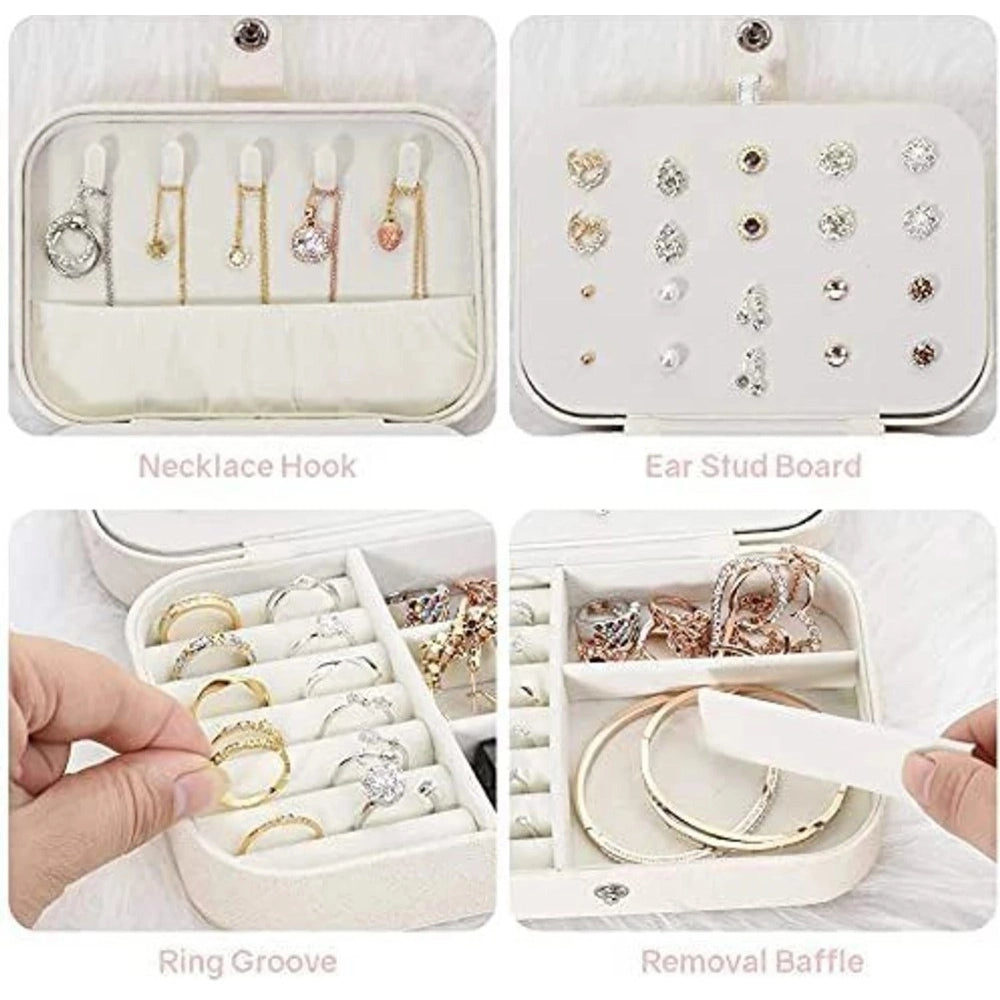 Pu Leather Solid Jewelry Storage Box — White-Cream