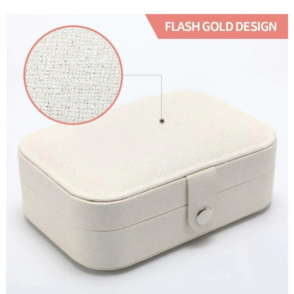Pu Leather Solid Jewelry Storage Box — White-Cream