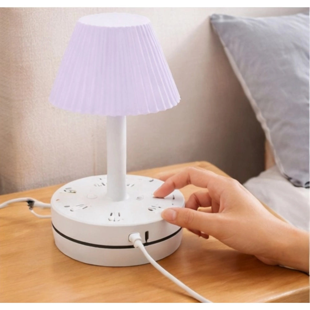 LED Ribbed Shade Table Lamp — White