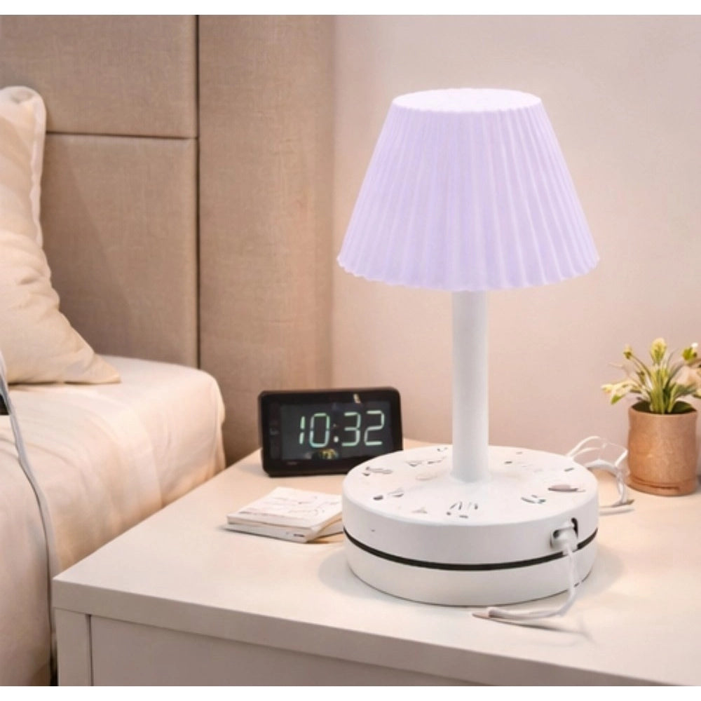 LED Ribbed Shade Table Lamp — White