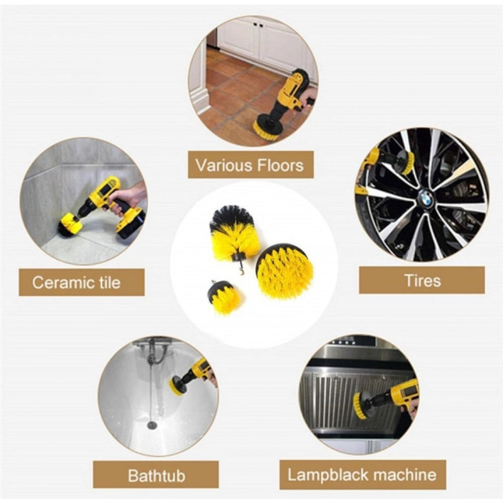 Solid Power Drill Scrub Brush Cleaning Sets · Pack of 3 — Yellow-Black