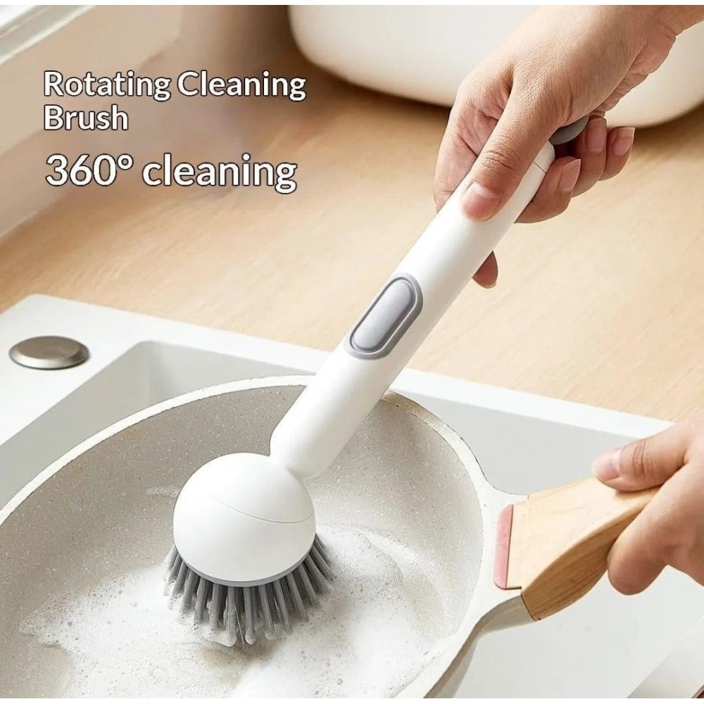 Tpr- Solid Electric Liquid Soap Dispensing Cleaning Brush — Grey-White