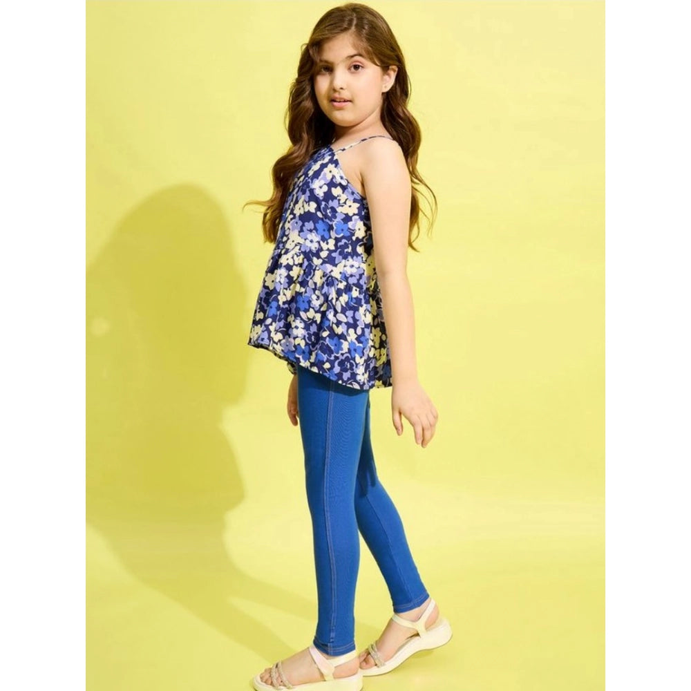 Girl's Floral One Shoulder Jeggings Set — Blue