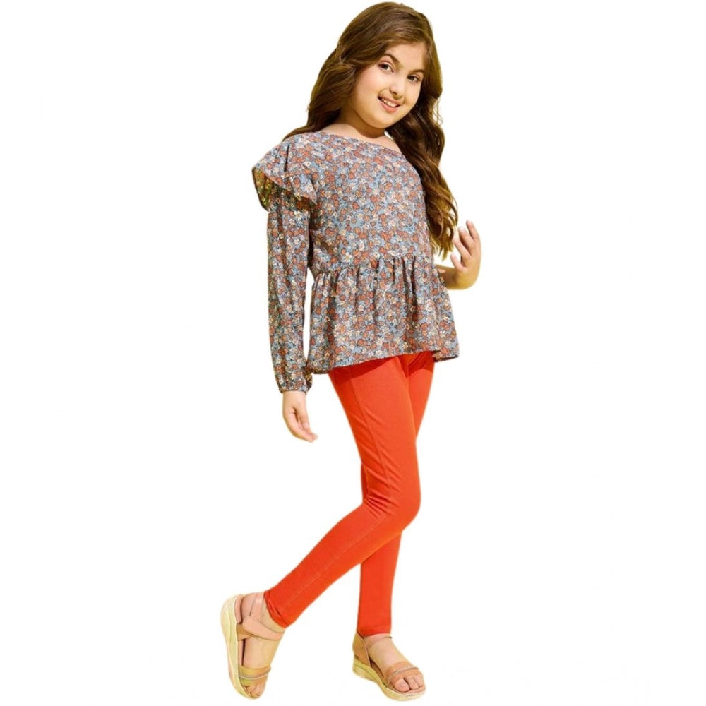 Girl's Floral One Shoulder Jeggings Set — Grey-Orange