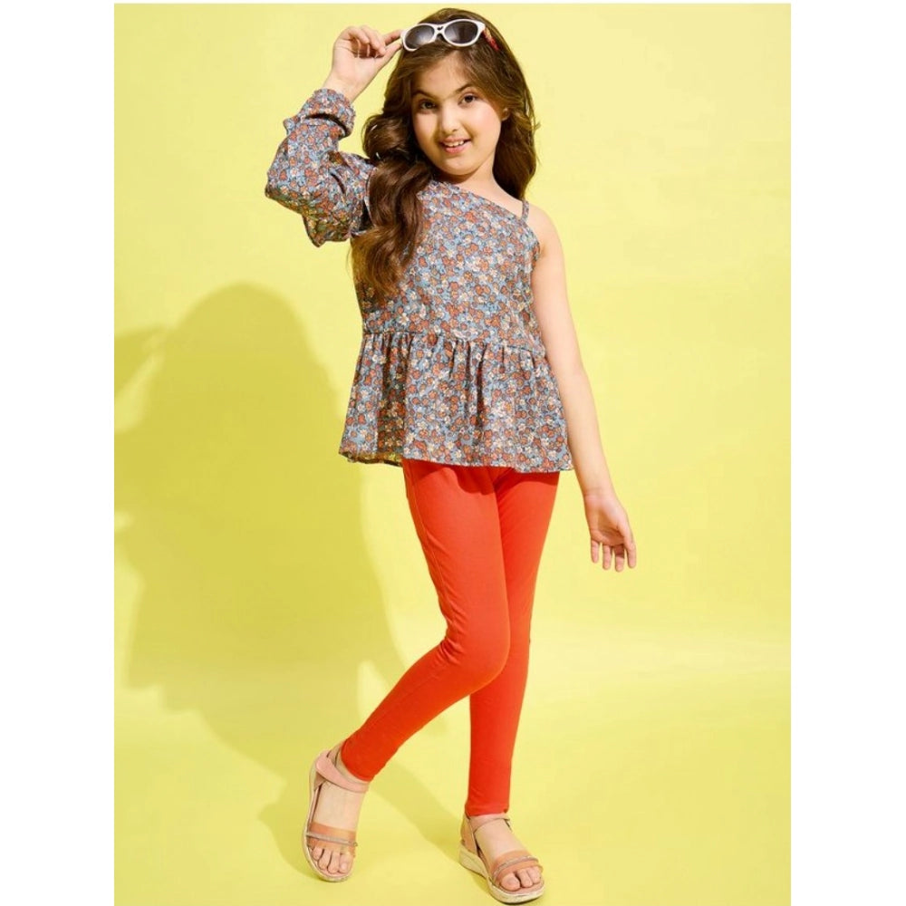 Girl's Floral One Shoulder Jeggings Set — Grey-Orange
