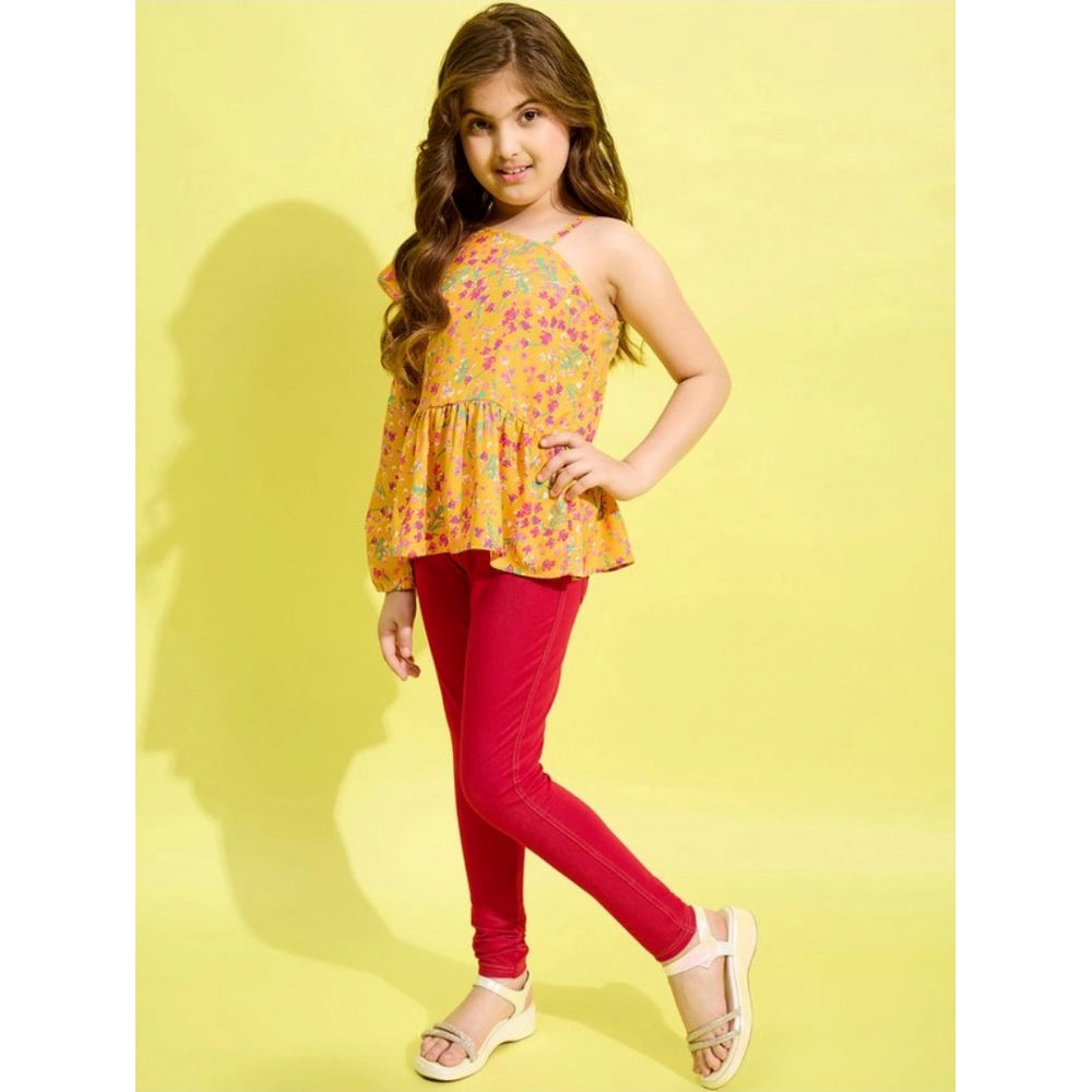 Girl's Floral One Shoulder Jeggings Set — Yellow-Red