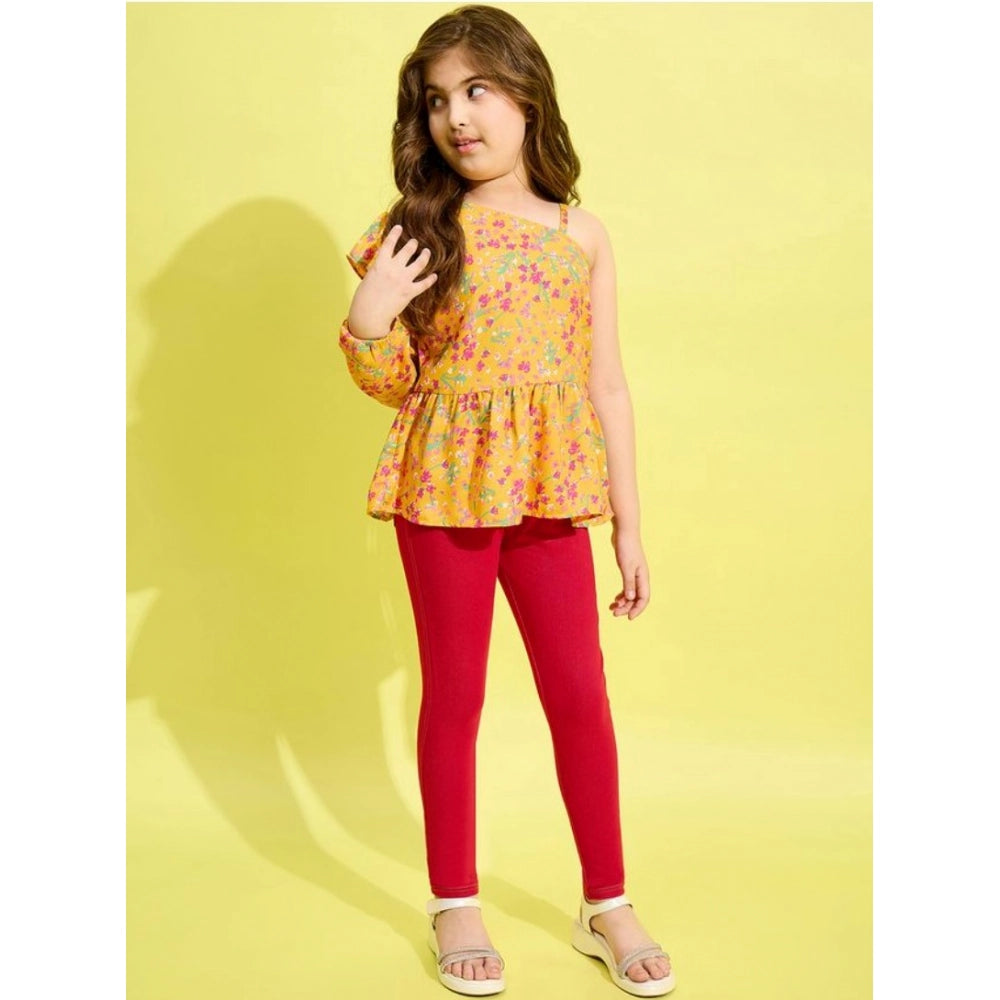 Girl's Floral One Shoulder Jeggings Set — Yellow-Red
