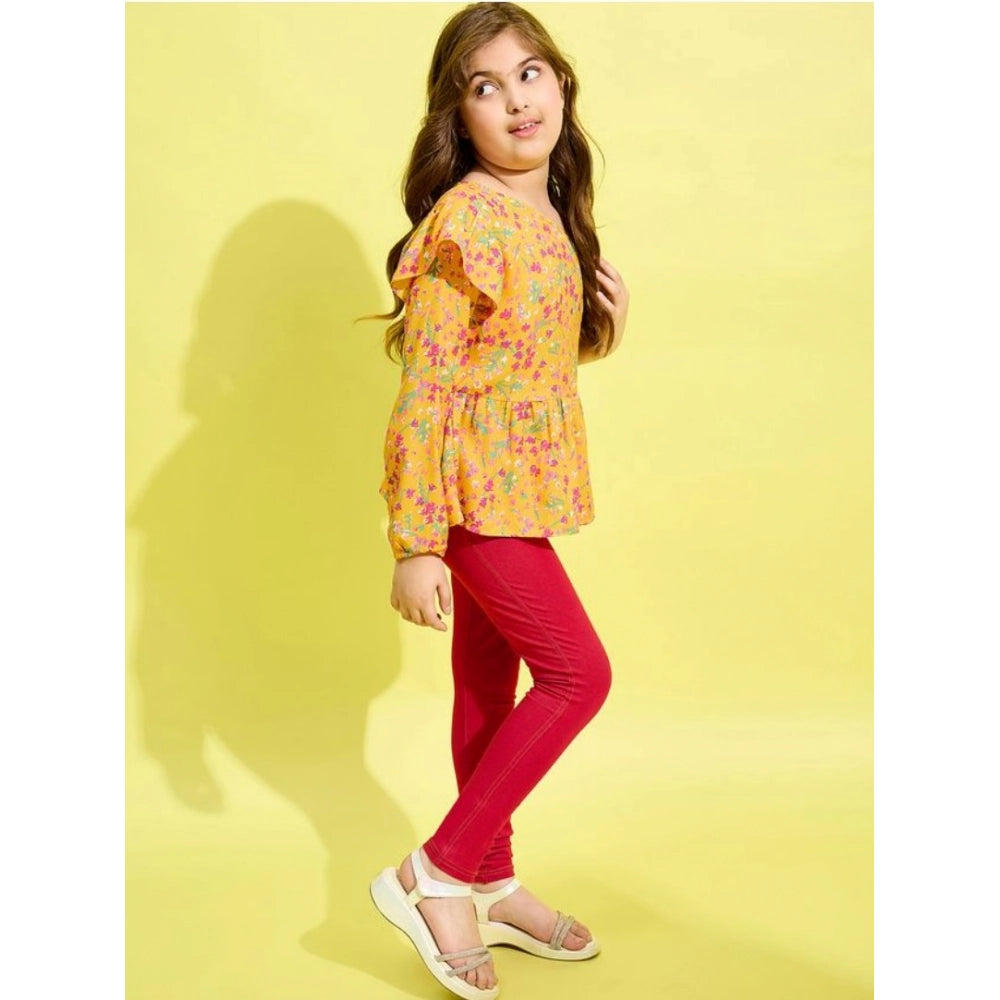 Girl's Floral One Shoulder Jeggings Set — Yellow-Red